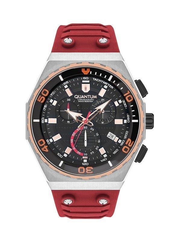 Quantum HNG1012.358 Quartz Kronograf Silikon Kırmızı 49 Mm Erkek Kol Saati