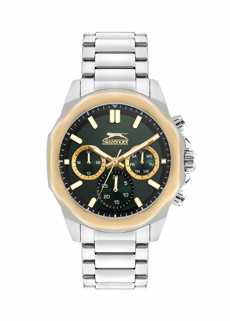 Slazenger SL.09.2388.2.02 Quartz Çelik Gri Yeşil Kadran 44 Mm Erkek Kol Saati