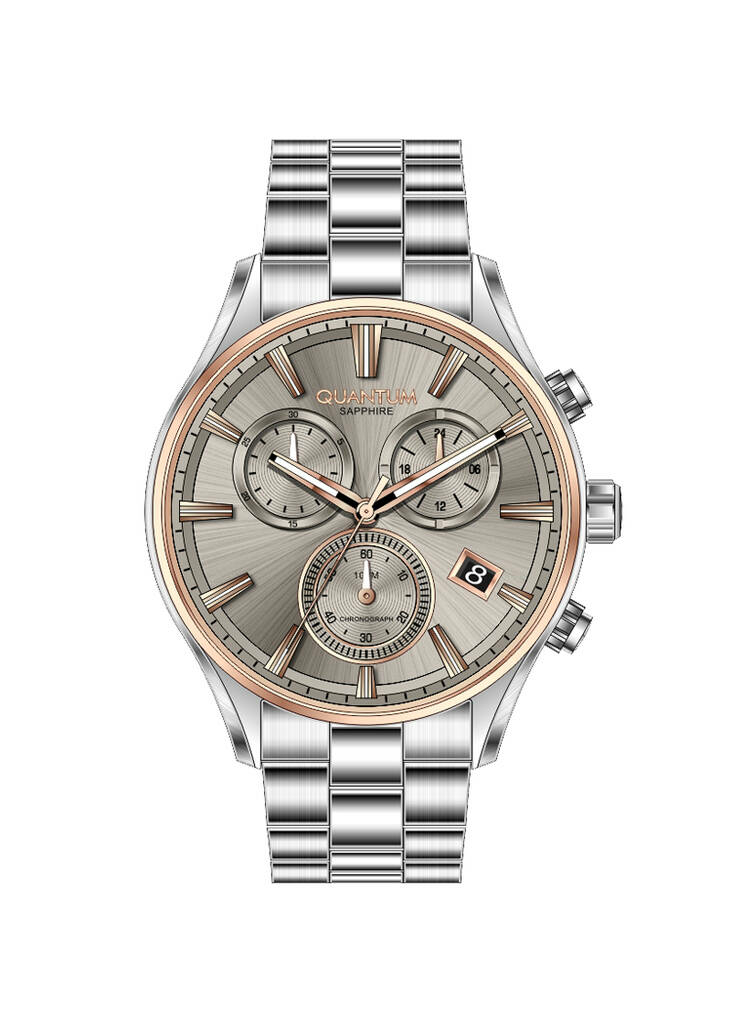 Quantum PWG1193.560 Quartz Çelik Gri Bej Kadran Safir Cam 10 Atm 44 Mm Erkek Kol Saati