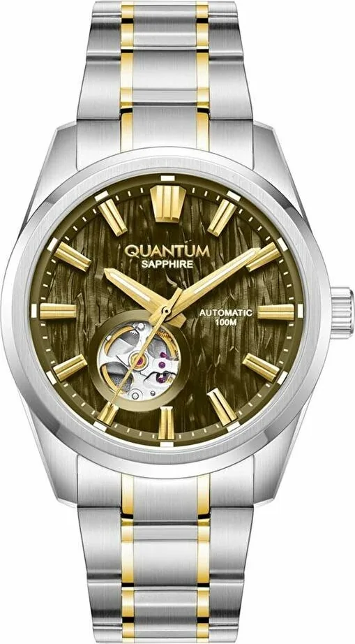 Quantum QMG1192.371 Otomatik Çelik Altın Gri  Yeşil Kadran 10 Atm 41 Mm Erkek Kol Saati