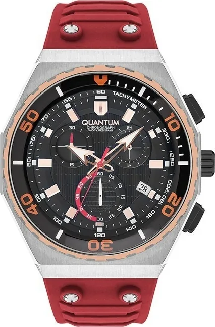 Quantum HNG1012.358 Quartz Kronograf Silikon Kırmızı 49 Mm Erkek Kol Saati
