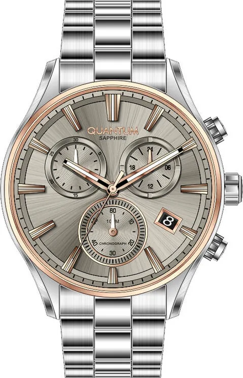Quantum PWG1193.560 Quartz Çelik Gri Bej Kadran Safir Cam 10 Atm 44 Mm Erkek Kol Saati